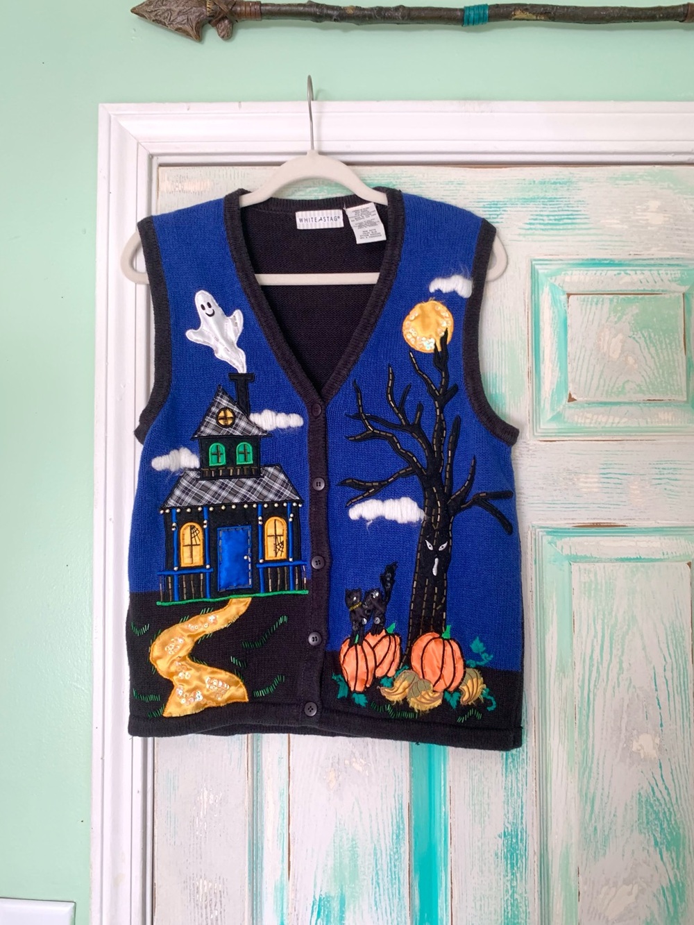 Vintage 90’s White Stag Halloween Spooky Sweater Vest Medium